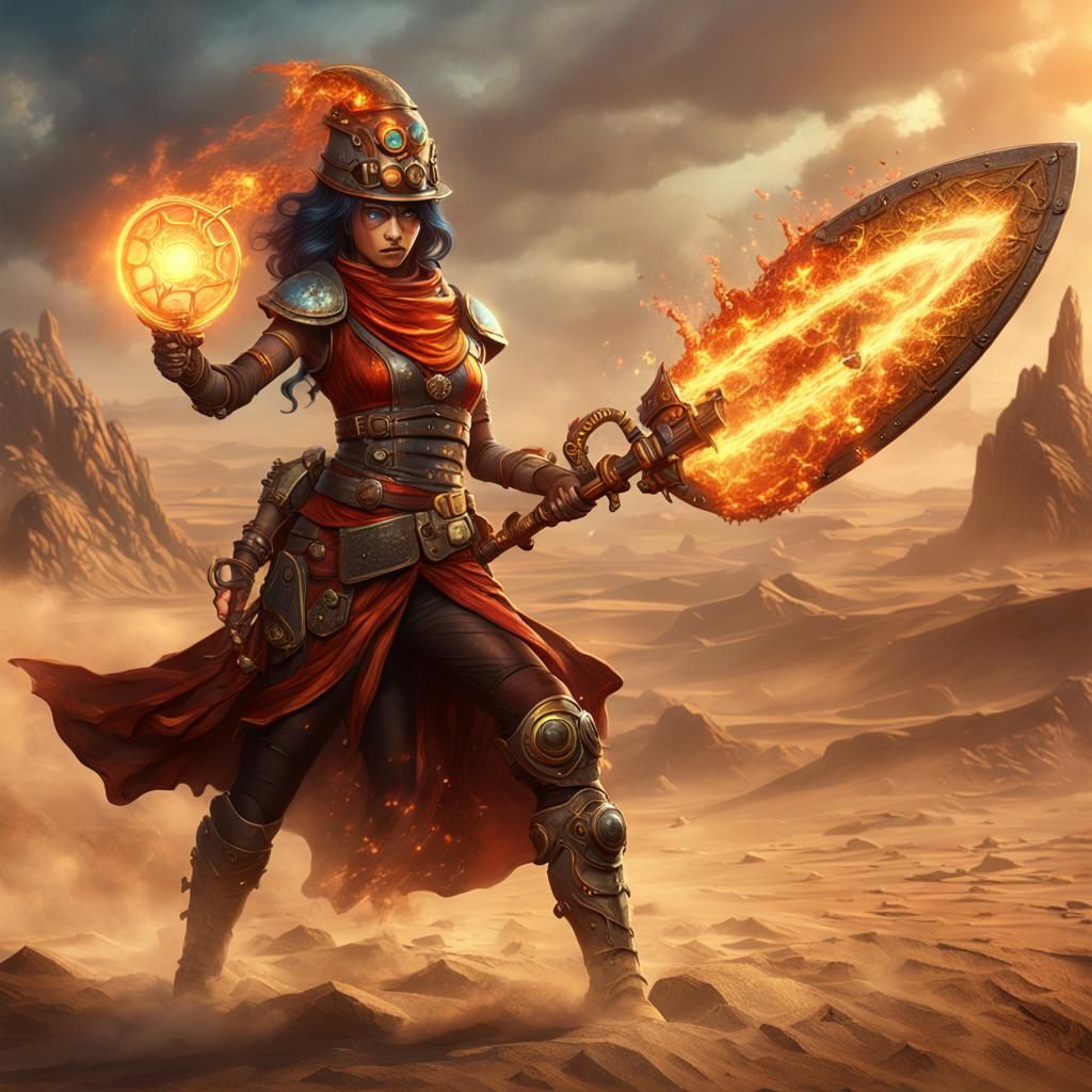 Steampunk Sand Genie with Fire Scimitar