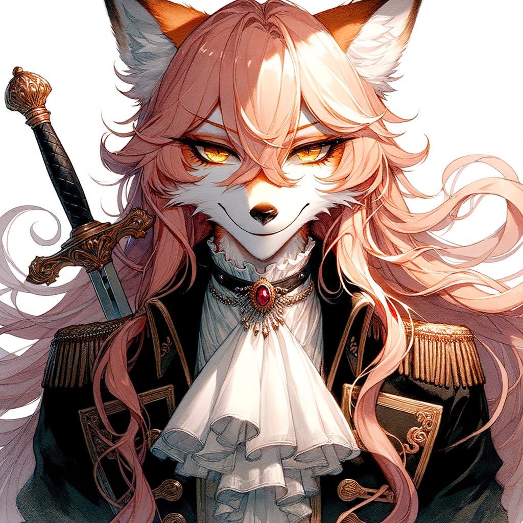 Regal Fox Maiden Wields Sword in Anime-Style Illustration