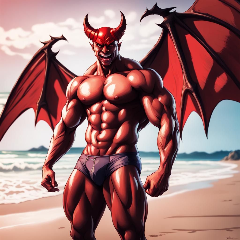 Brazilian Devil Bodybuilder on the Beach