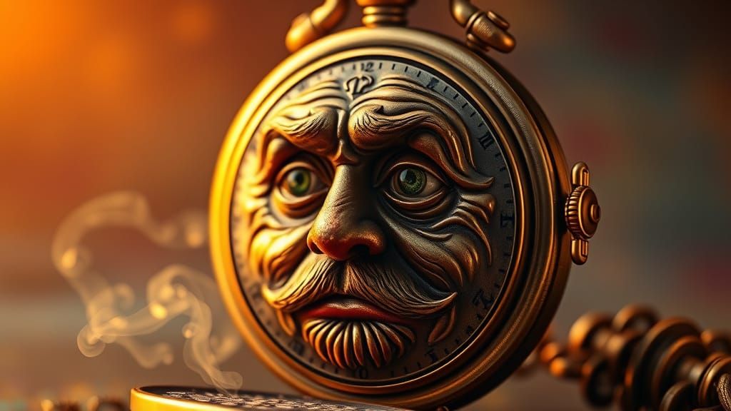 Wise Pocket Watch with Grandfatherly Face in Steampunk Style