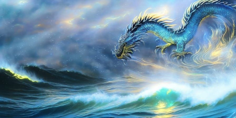 Bioluminescent Dragon Soaring Through Otherworldly Sky