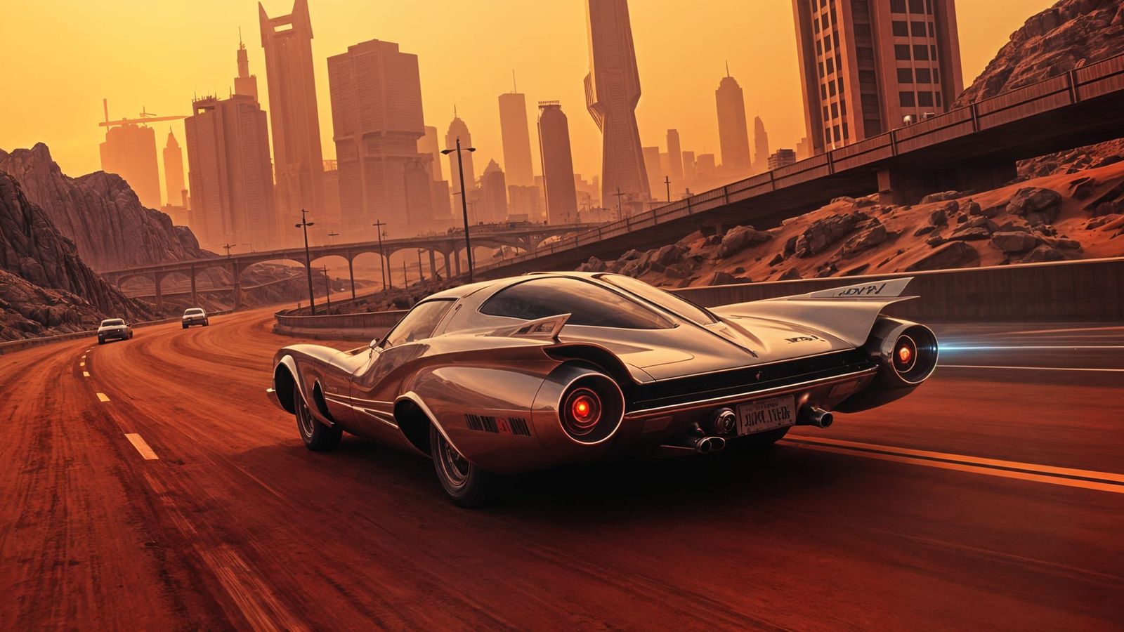 A sleek, retro-futuristic concept car, dubbed "Nebula Phanto...