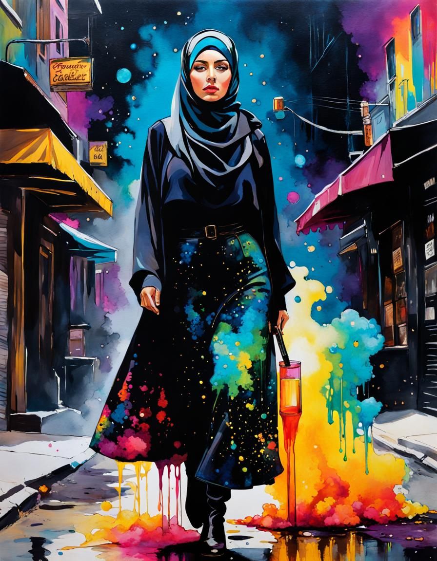 Psychedelic Portrait of Woman in Hijab