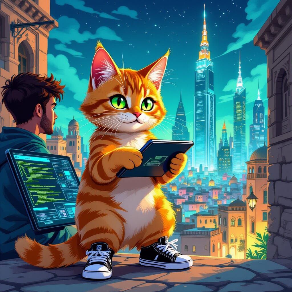 Confident Cat Tech Comic Book Cover