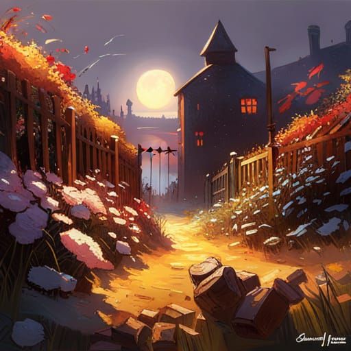 Romantic Flower Garden Digital Matte Painting