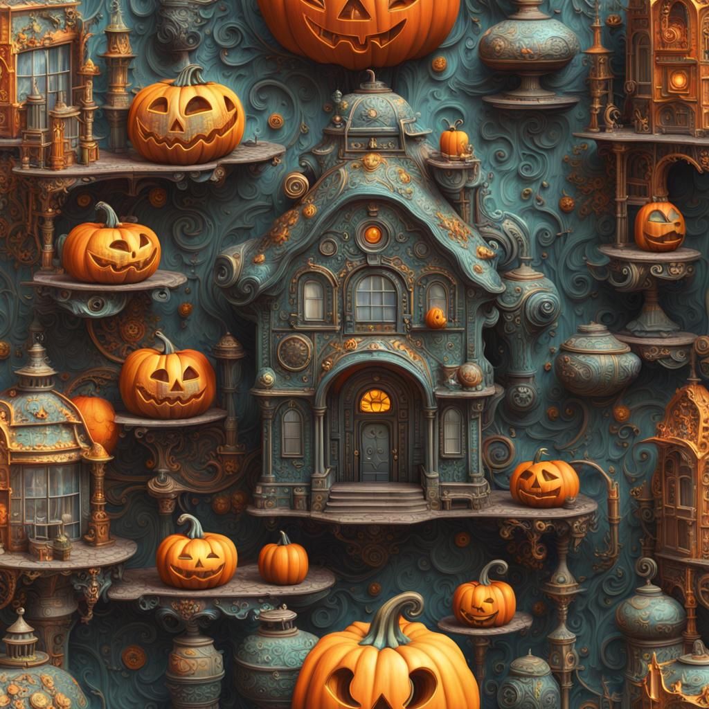 Surreal Jack-o-Lantern Creature in Biopunk Style