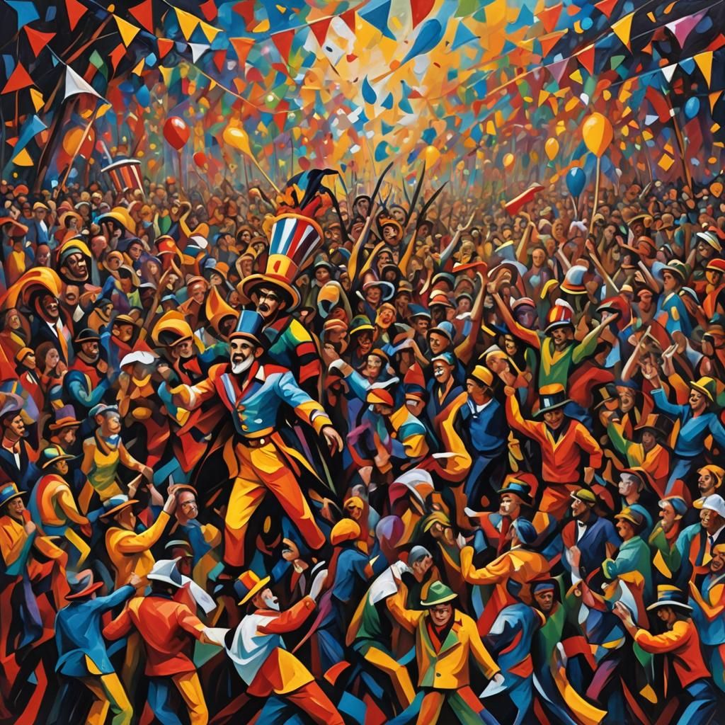 Expressionist Carnival Scene: Chaos and Vibrancy