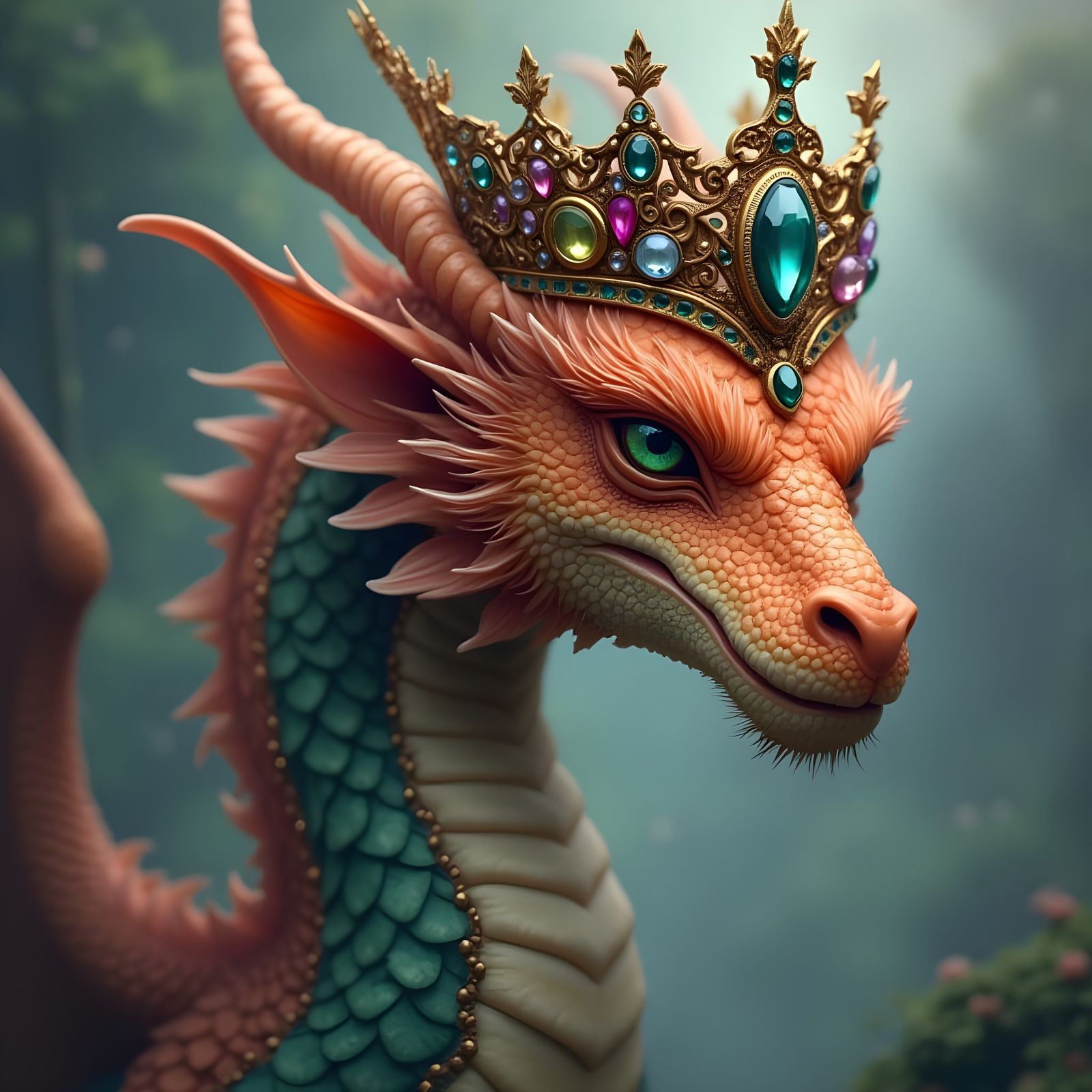 Majestic Dragon Queen with Gem-Inlaid Crown