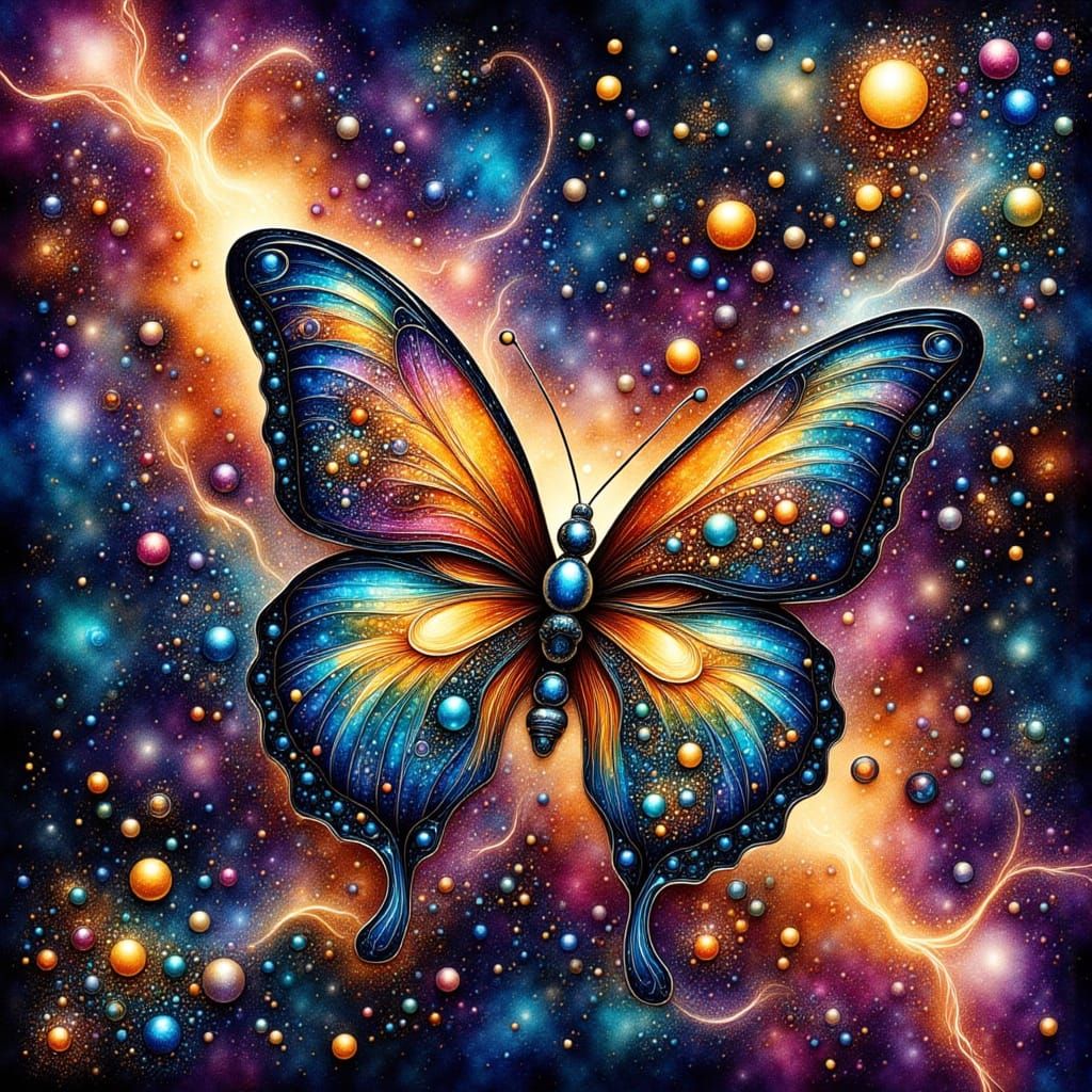 Cosmic Butterfly in Fractal Nebula Landscape