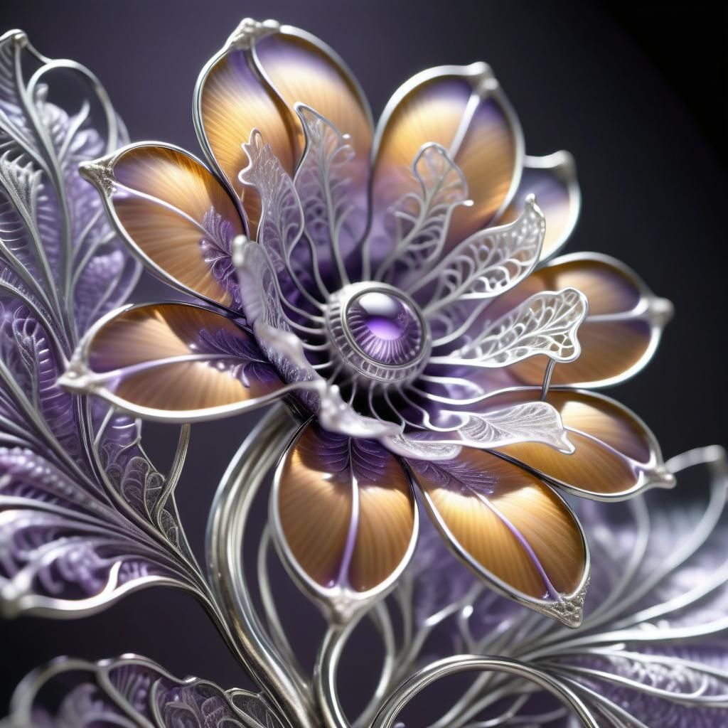 Radiant Fractal Filigree Flower in Silver and Glass