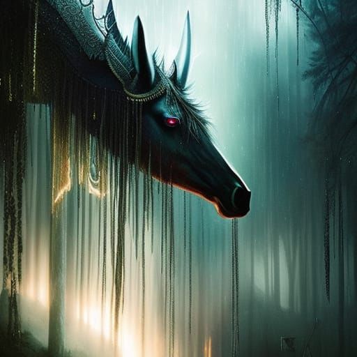Unicorn Ghost in Rainstorm: Photorealistic Fantasy Art