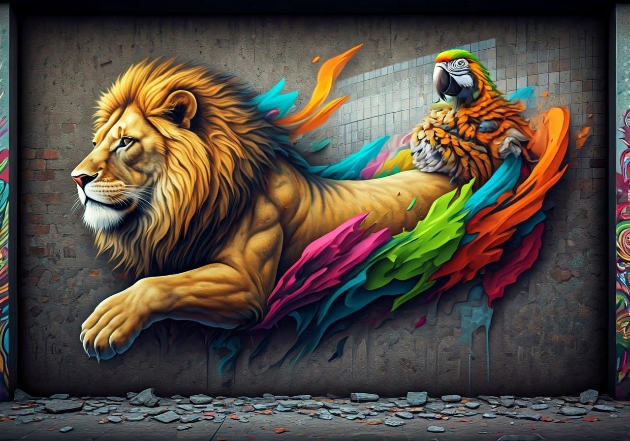 Vibrant Animals Bursting from a Street Art Mural