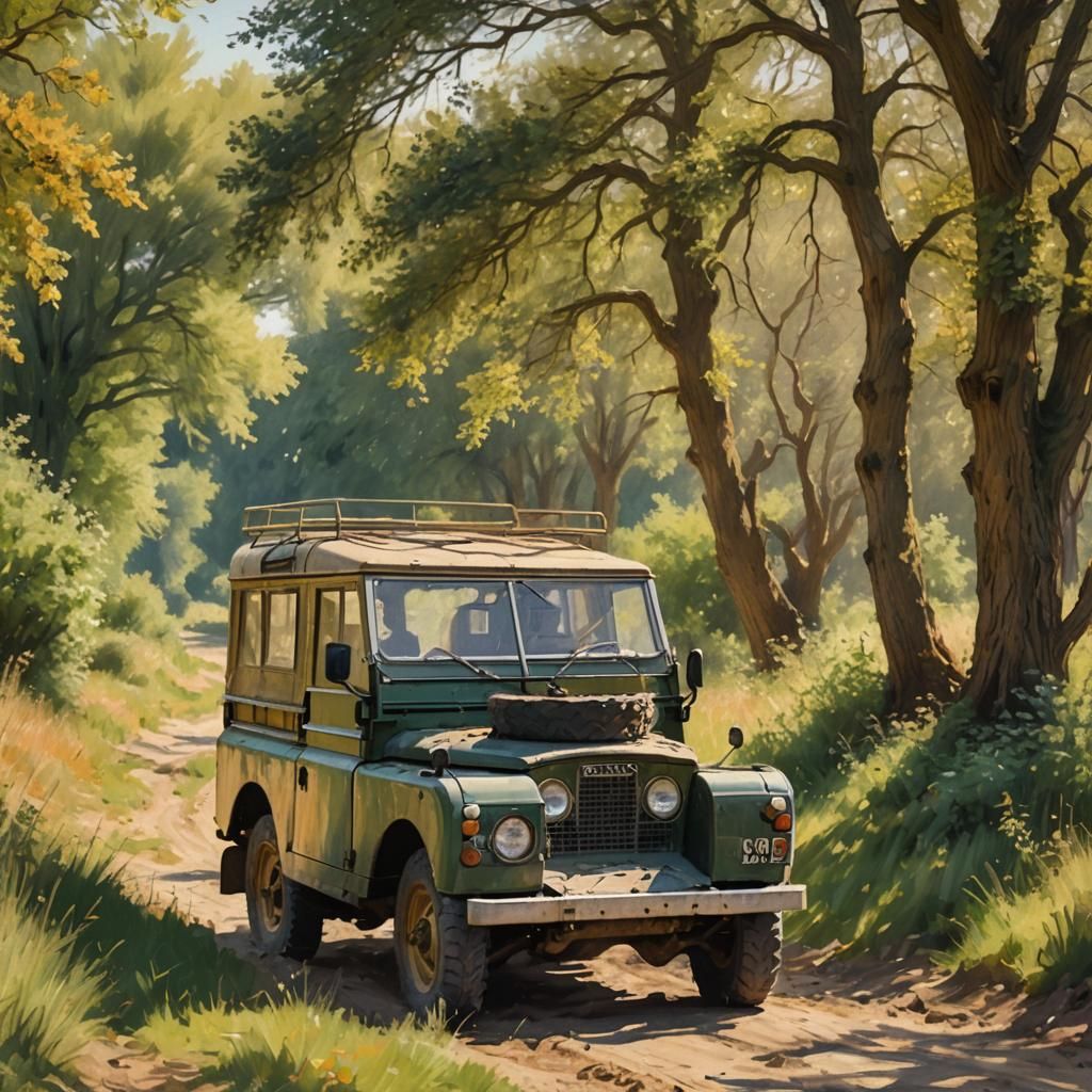 Land Rover in Rural Landscape: Impressionist Style