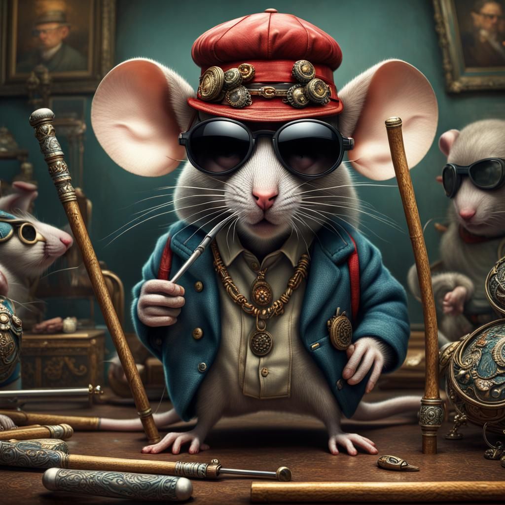 Mice Rappers with Canes and Watch Necklaces