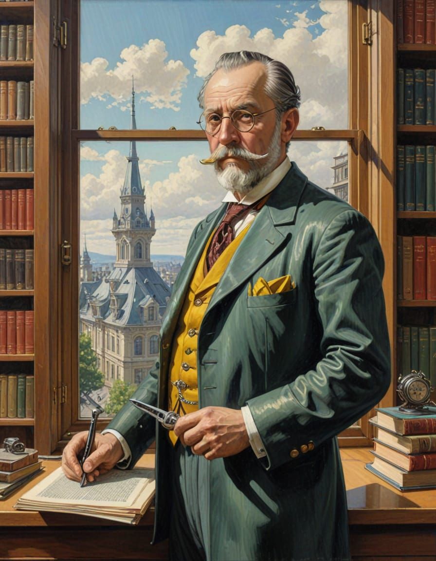 Steampunk Colonel Mustard Portrait in Encaustic Ukiyo-e Styl...