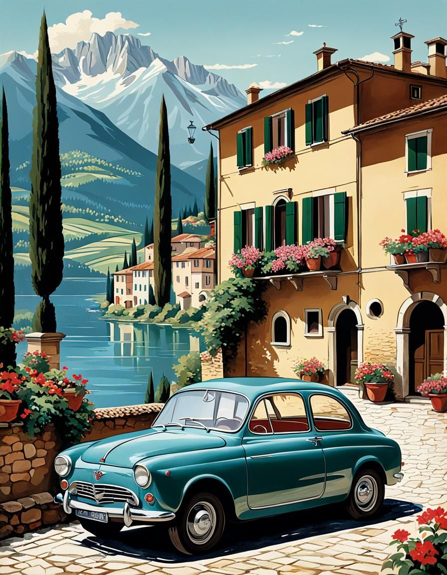 Vintage Italian Car Poster in 1950s Style