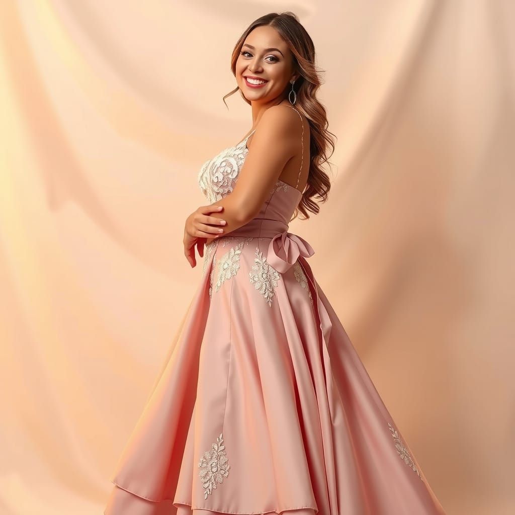 A Curvaceous Lady in Elegant Pink Evening Gown