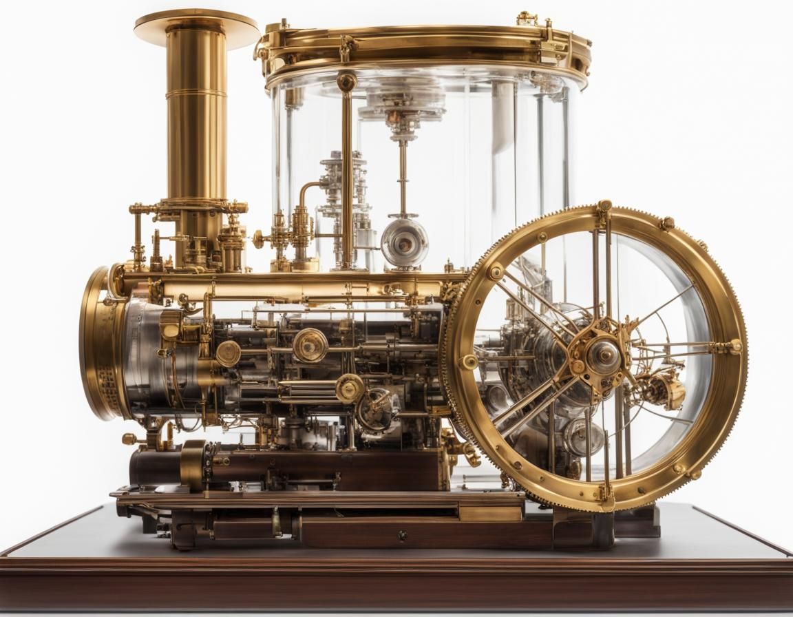 Steampunk Steam Engine Model in Glass Case