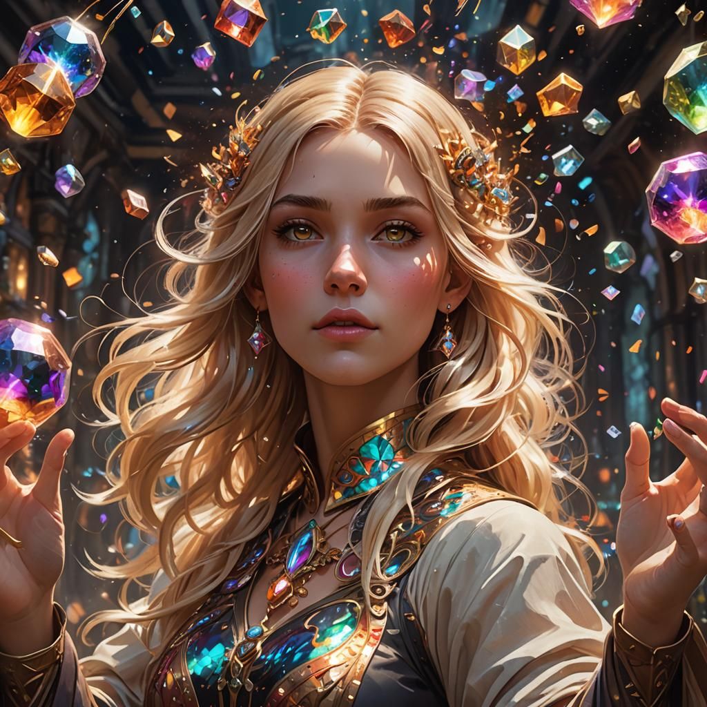 Girl Lifts Potions with Telekinesis, Fantasy Art