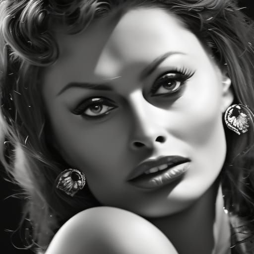 Hyperrealistic Sophia Loren Portrait in Rembrandt Lighting