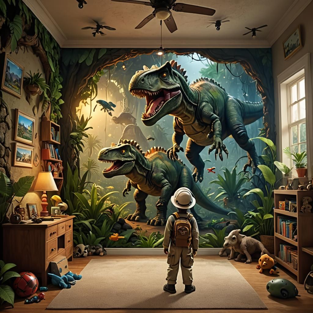 Jurassic Jungle Children's Room in Digital Painting Style