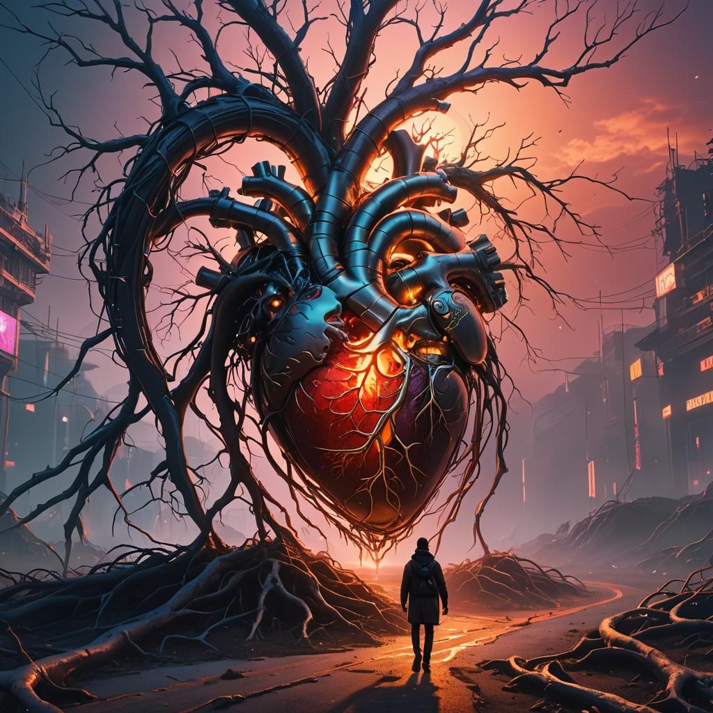 Sci-Fi Heart with Glowing Vessels in Cinematic Style