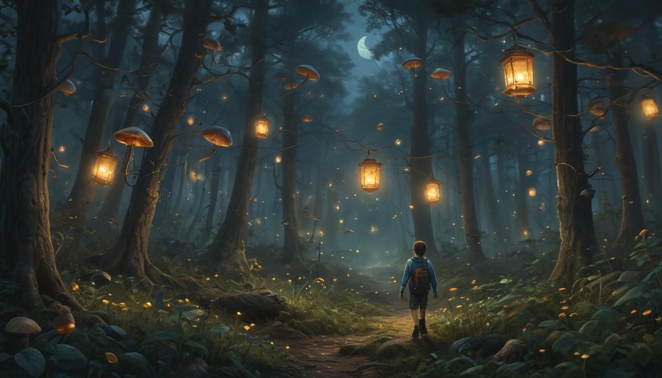 Magical Moonrise: A Surrealist Forest Adventure