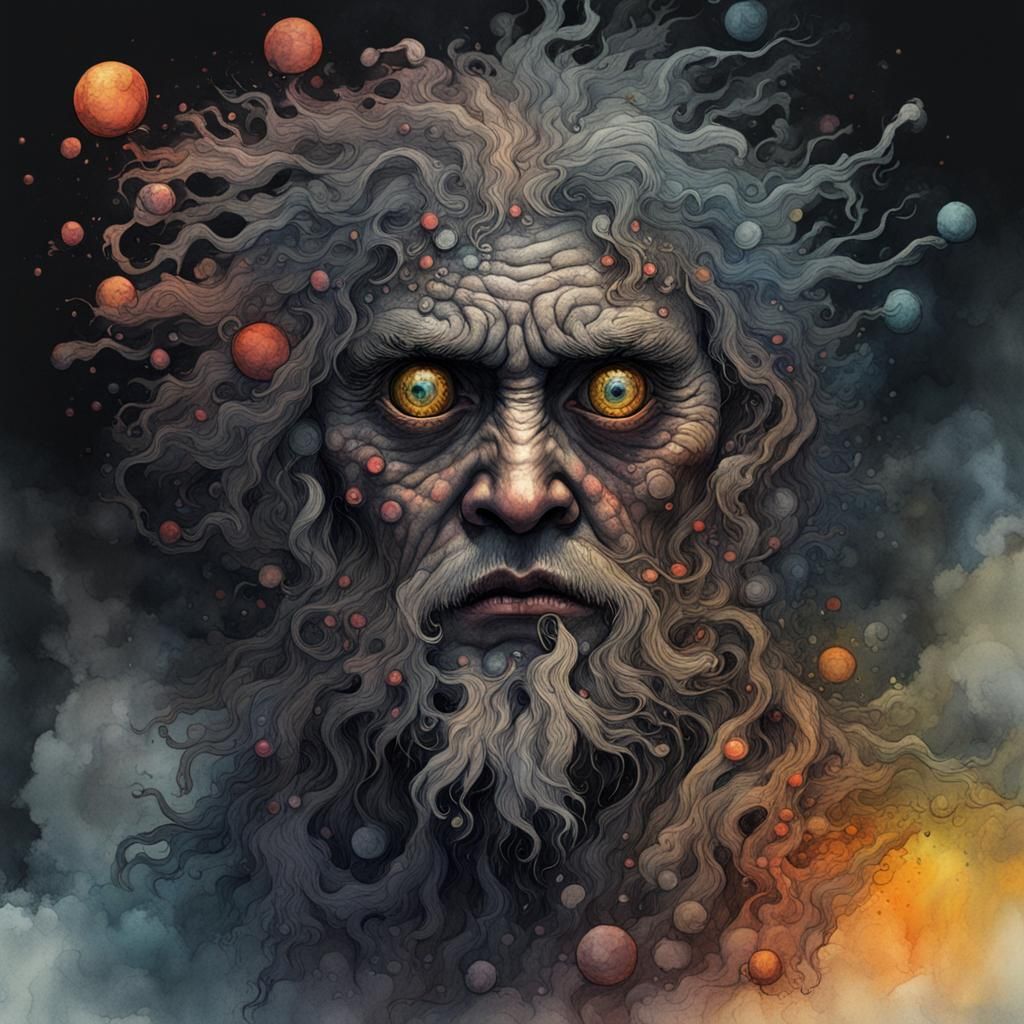 Surreal Five-Eyed Figure in Watercolour Sketch Style