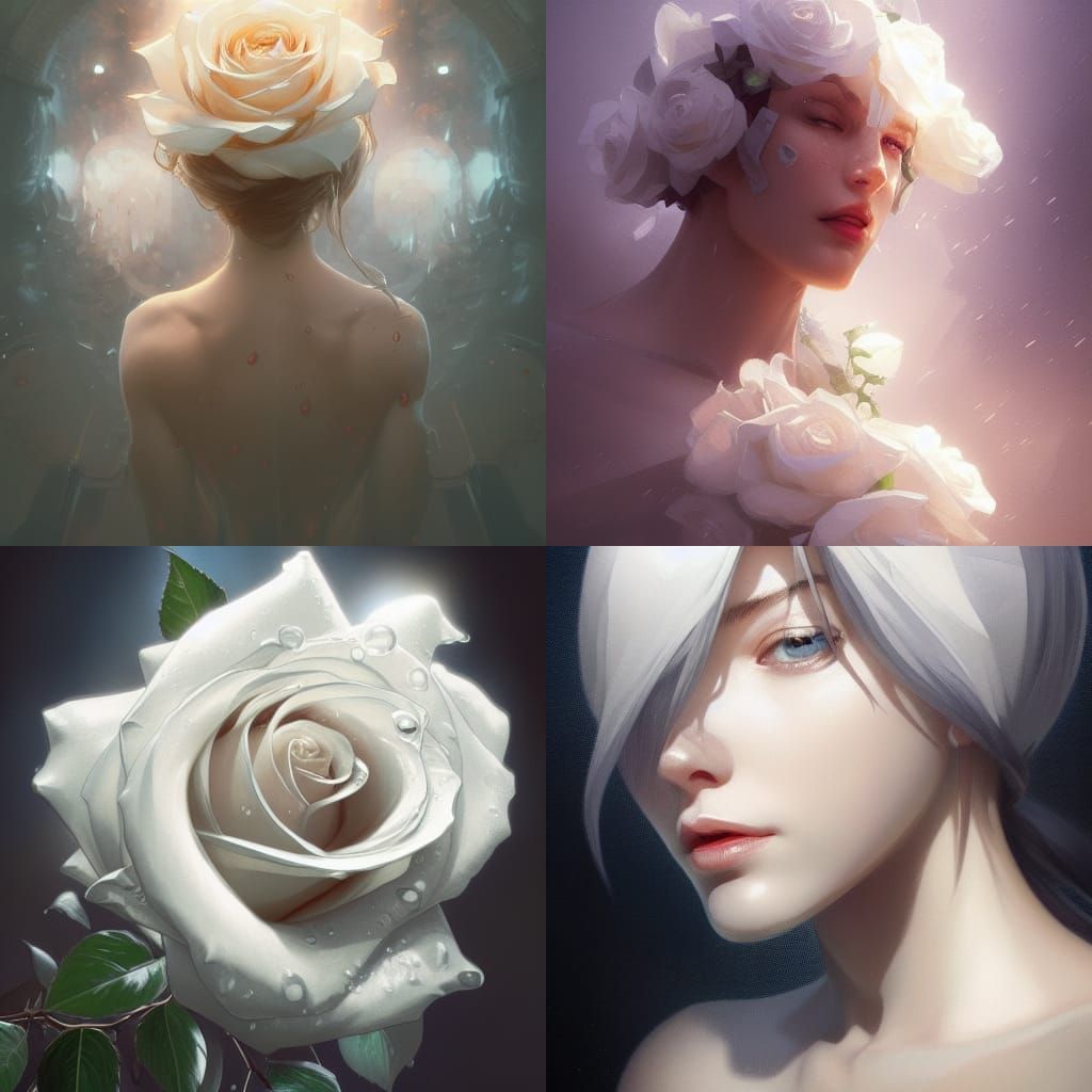 White Rose Portrait in Art Nouveau Style