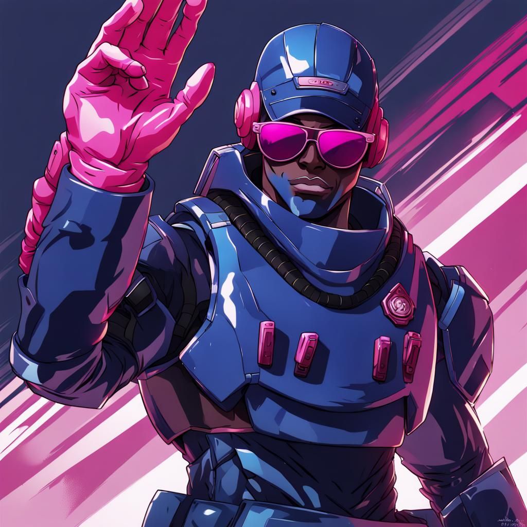 Anime-Style Black Man in Combat Armor and Sunglasses