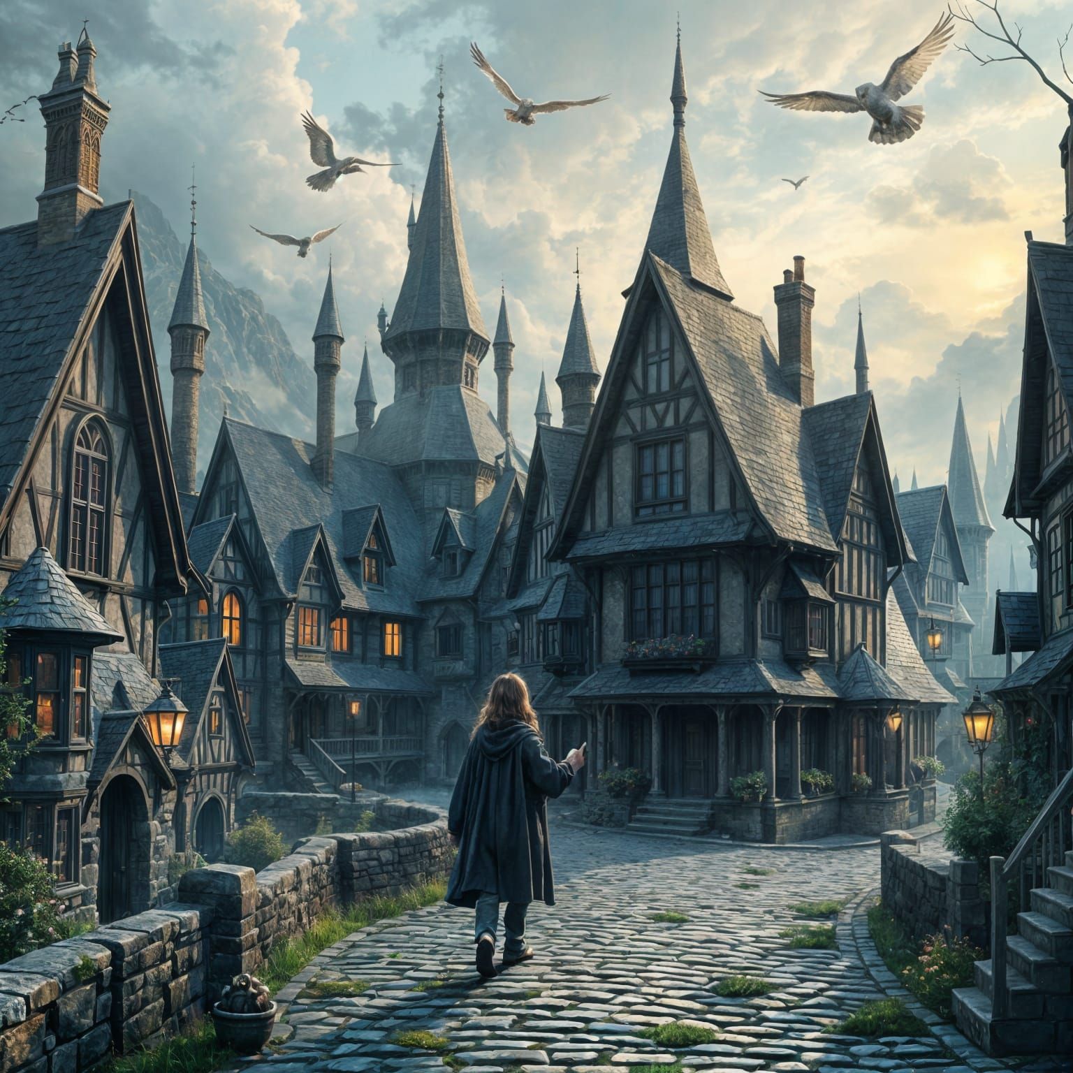 Whimsical Wizarding Village in Ethereal Fantasy Style