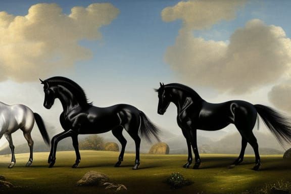 Symmetrical Horses in Realism Painting Style