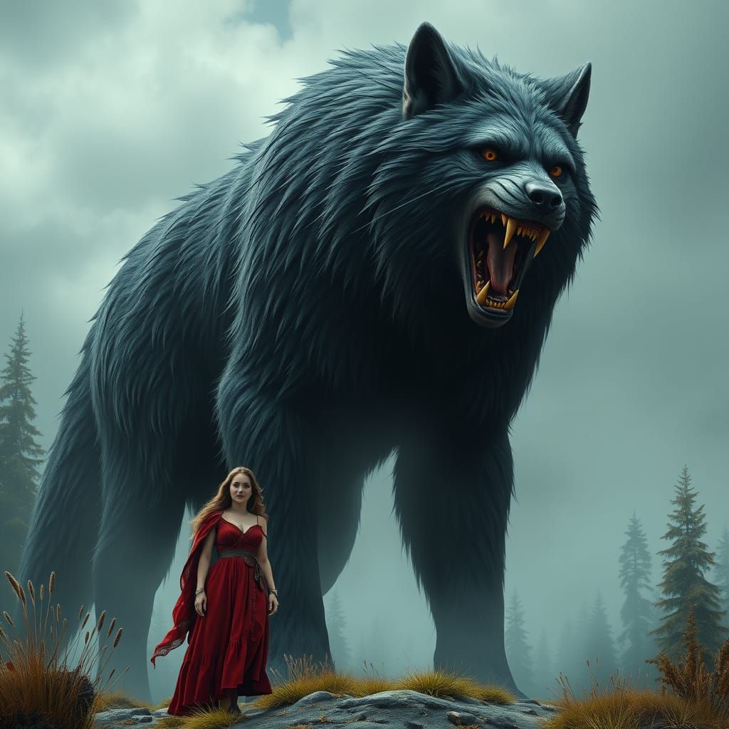 Giant Werewolf Encounter: A Dark Fantasy Scene