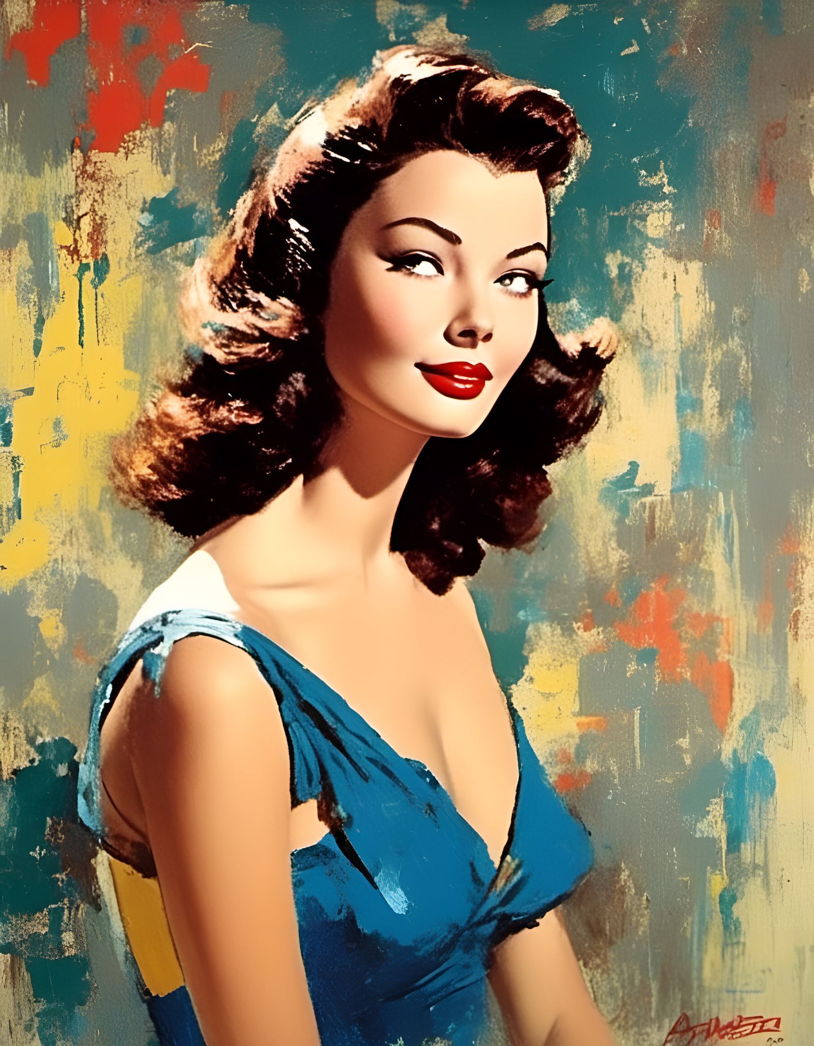 Gene Tierney in Impressionist Portrait with Blue Eyes
