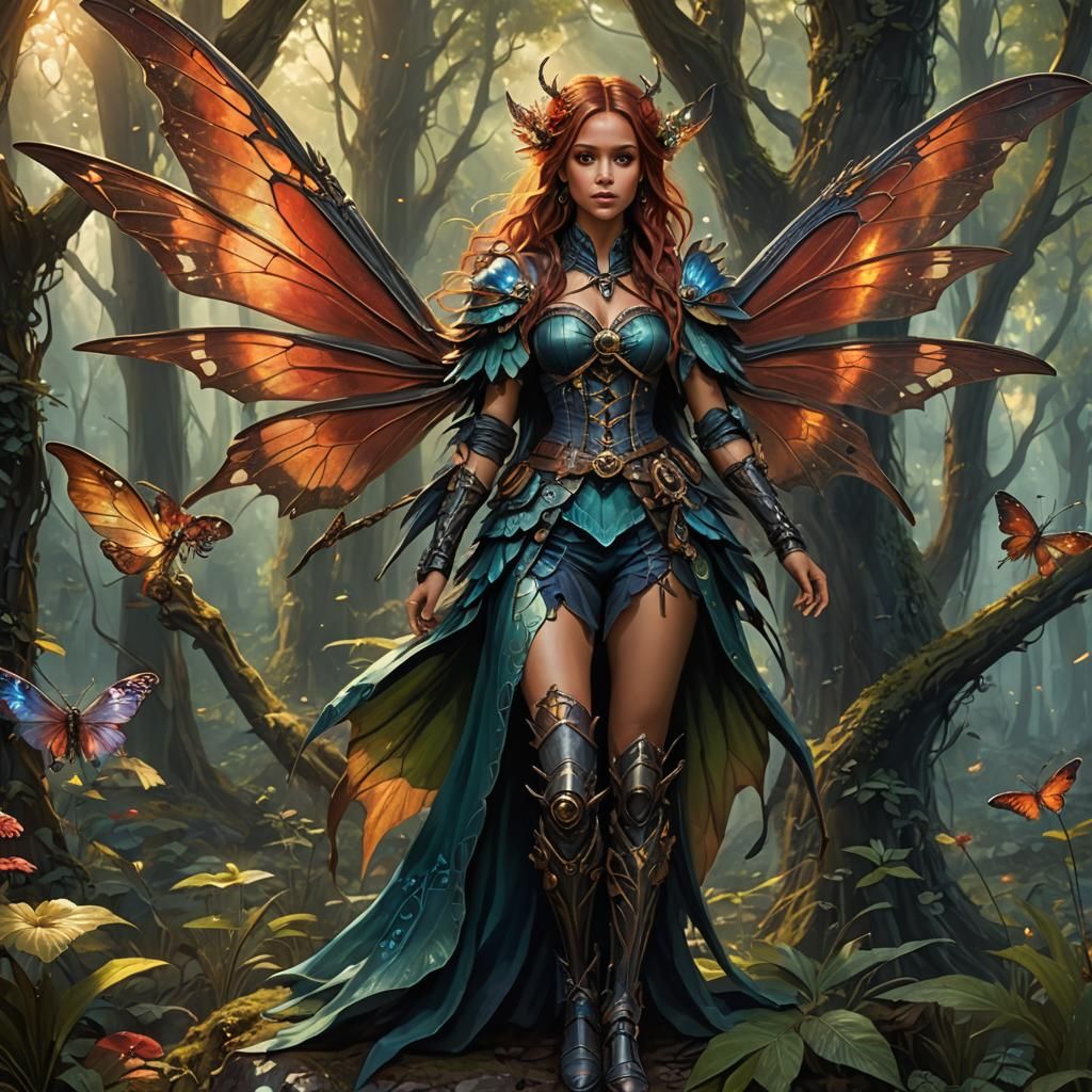 Dnd Fairy with Dragonfly Wings in Steampunk Style