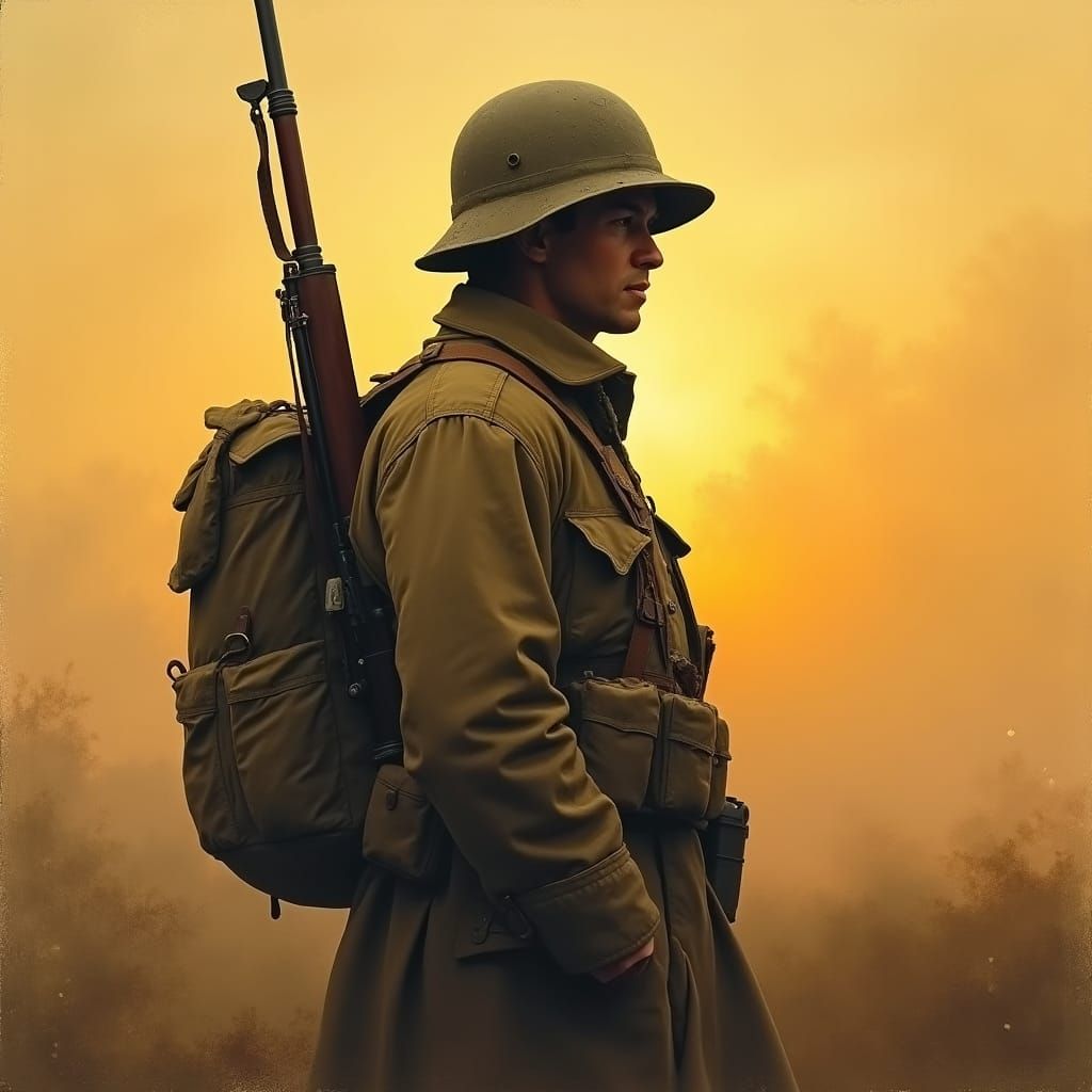 1917 US Soldier Silhouette at Sunset, Wyeth Style