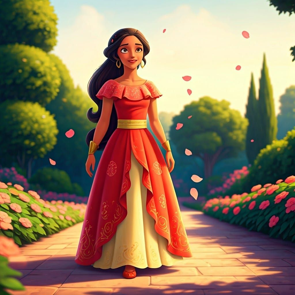 Elena of Avalor in a Lush Garden