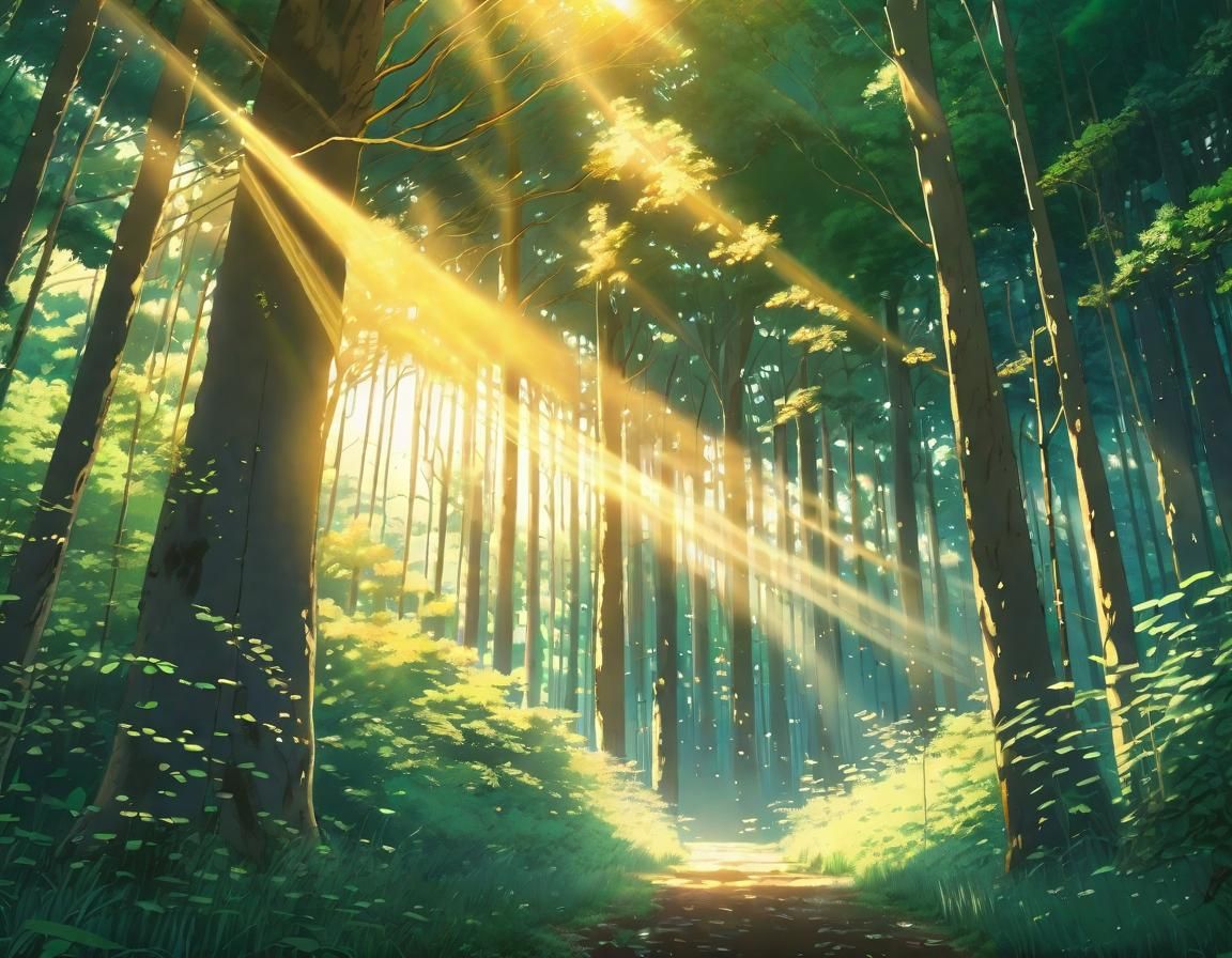 Sunlit Forest in Anime Style