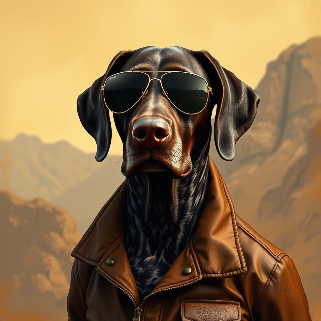 German Shorthaired Pointer in Aviator Sunglasses, Leather Ja...