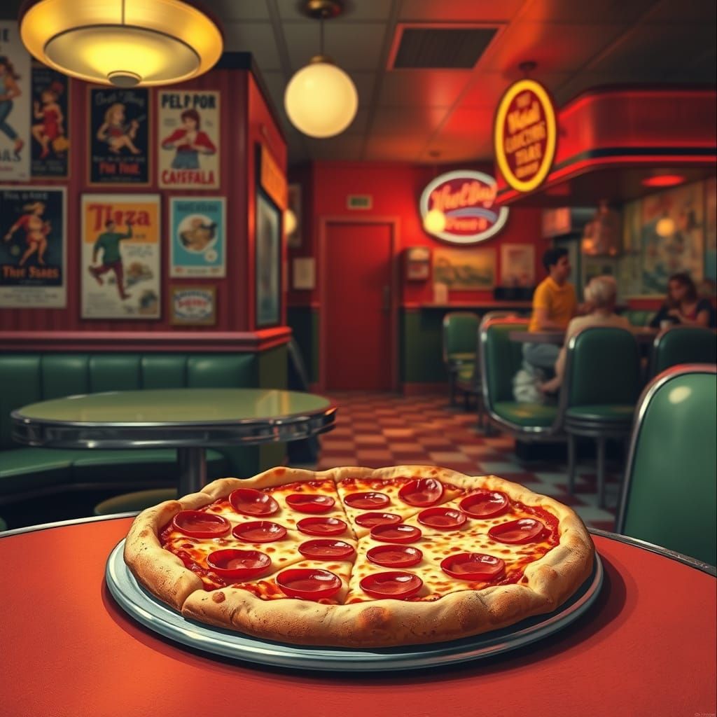 Pepperoni Pizza in Nostalgic Diner, Americana Style