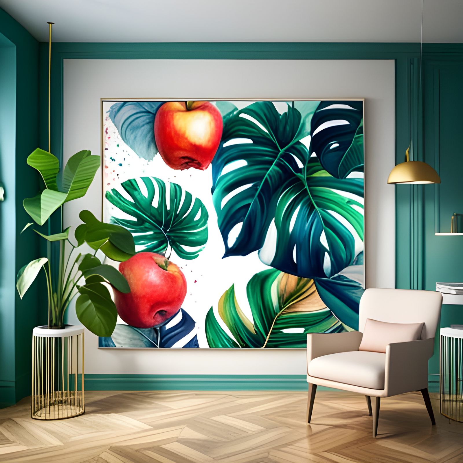 Art Deco Apple with Monstera Leaves