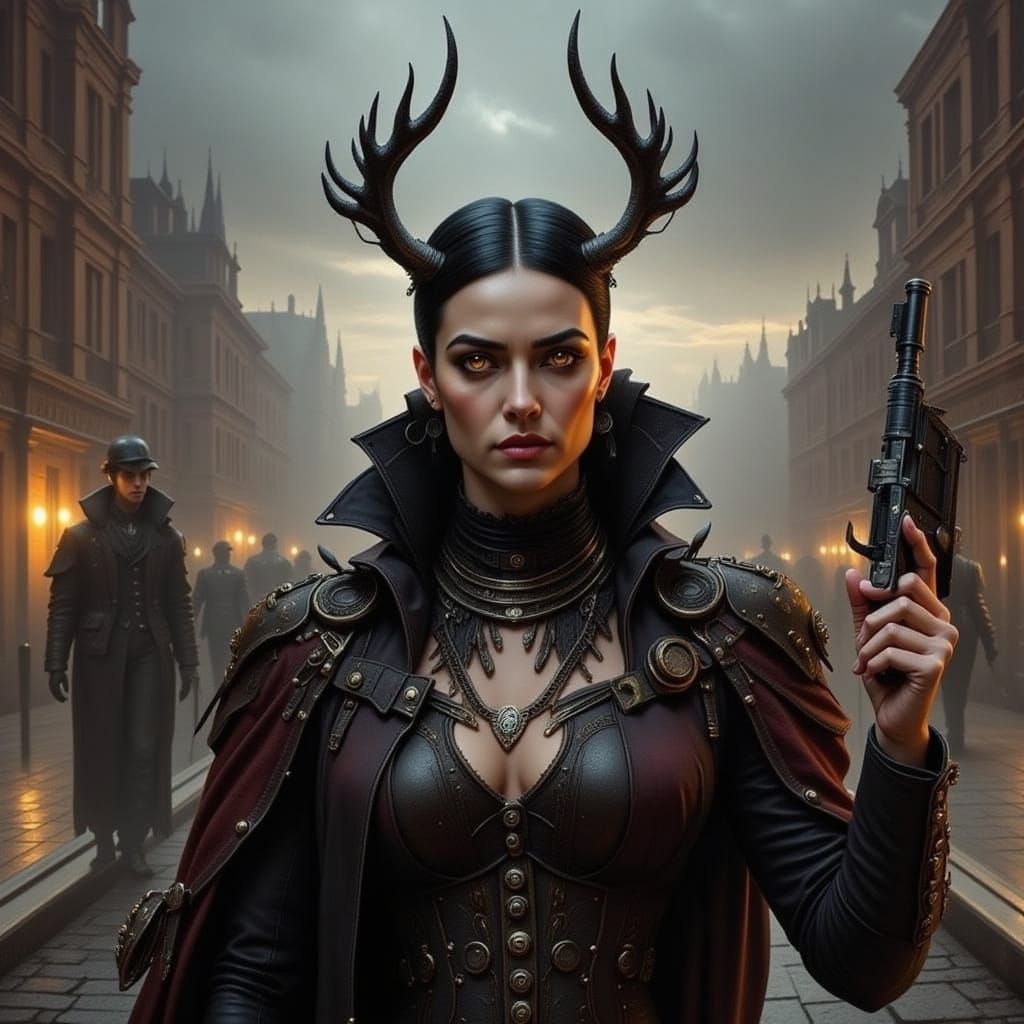 Old West Town Scene with Flying Figures