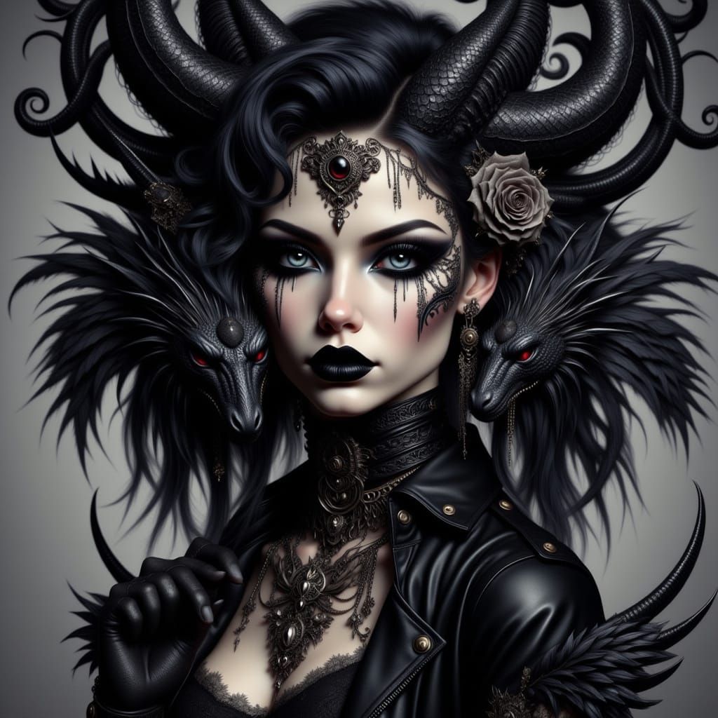 Ethereal Gothic Dragon Queen in Dark Metal Aesthetic