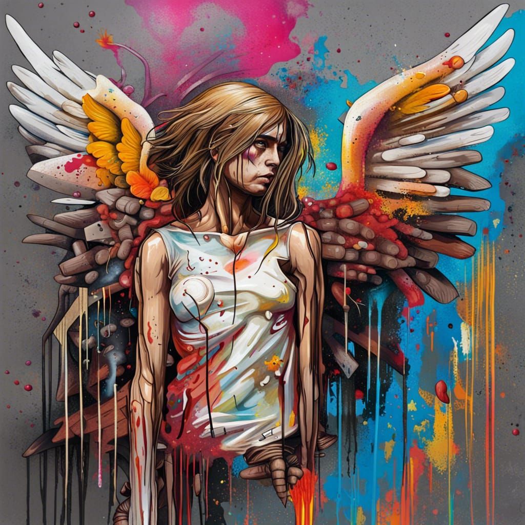 Wounded Angel in Graffiti Street Art Style
