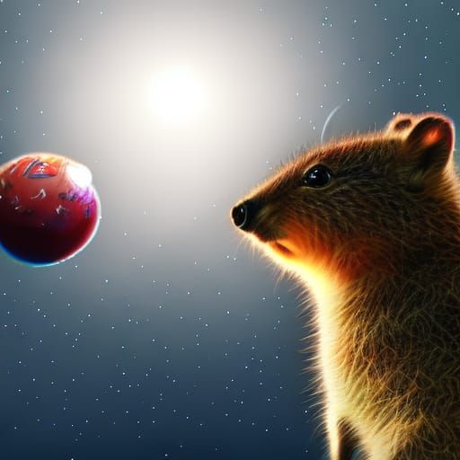 Quokka in Space: Holographic Astral Illustration