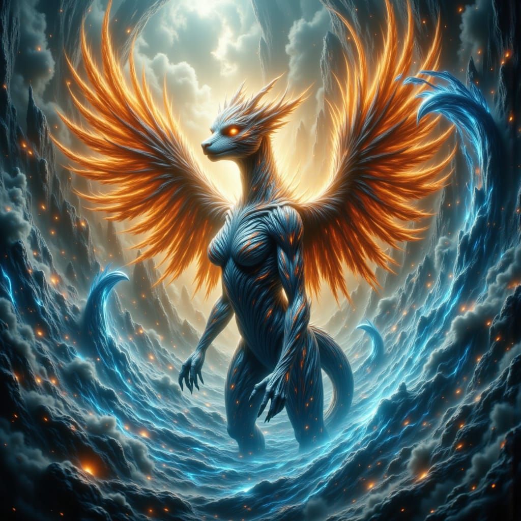 Mystical Hybrid Creature in Elemental Vortex