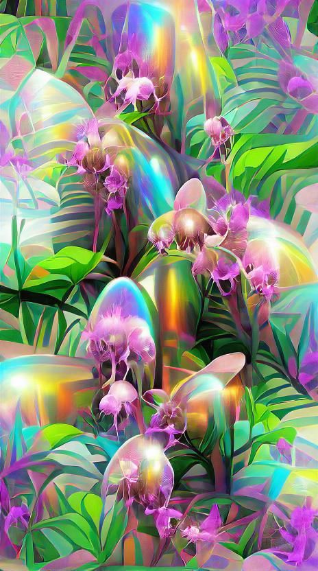 Psychedelic Iridescent Jungle Orchids Digital Art