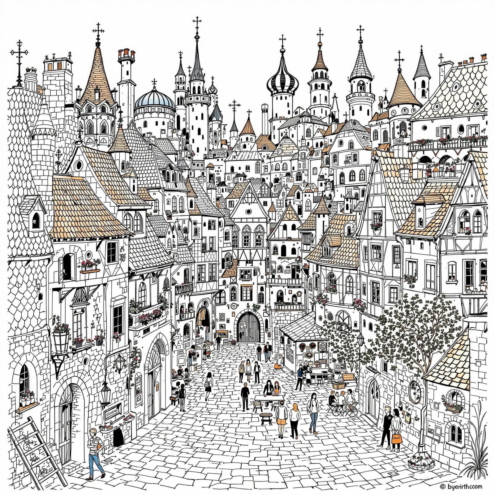 Cozy Medieval Town in Doodle Style