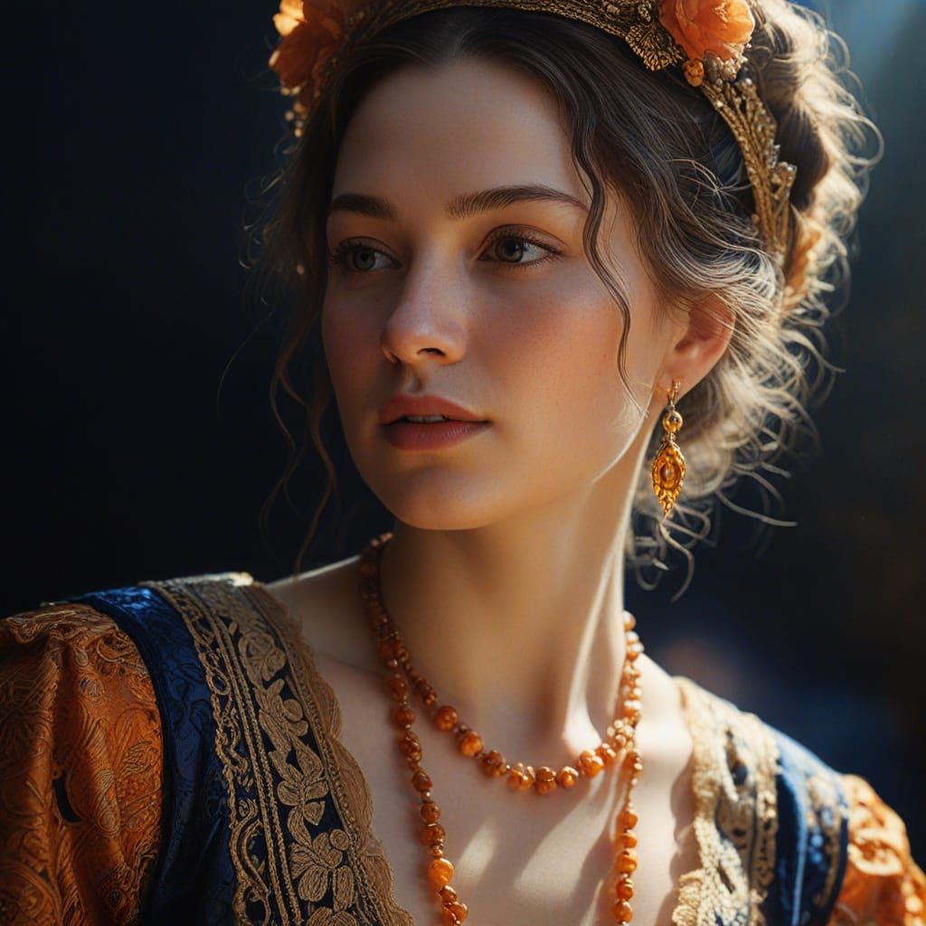 Woman in Ornate Clothing: Rembrandt-Inspired Oil Painting