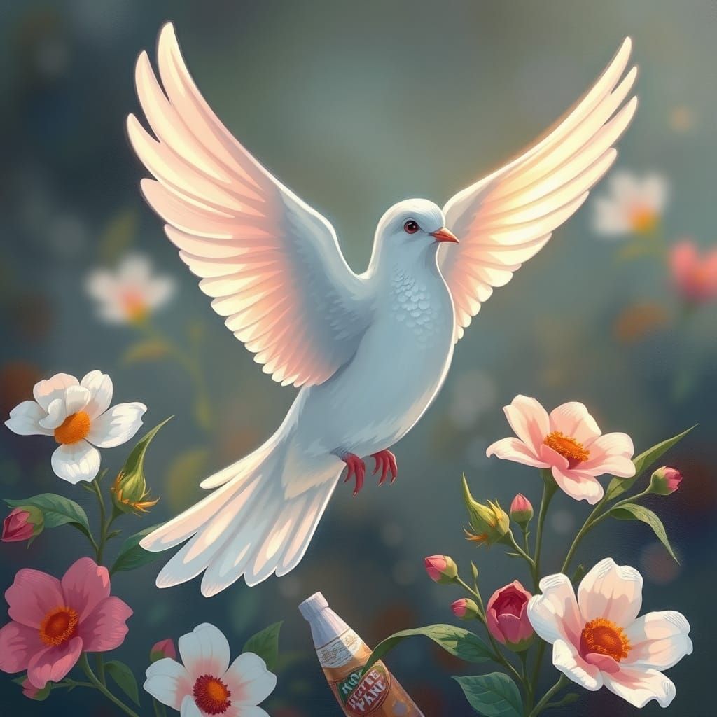 Cute Dove Soars Amidst Vibrant Floral Abstraction